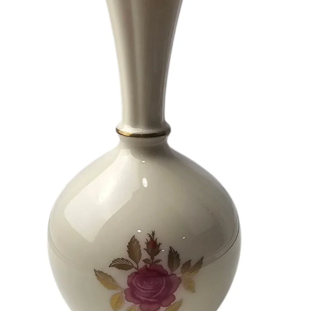 Lenox Rose Bud Vase Ivory Porcelain Gold Trim Vintage Made‎ in USA W-G